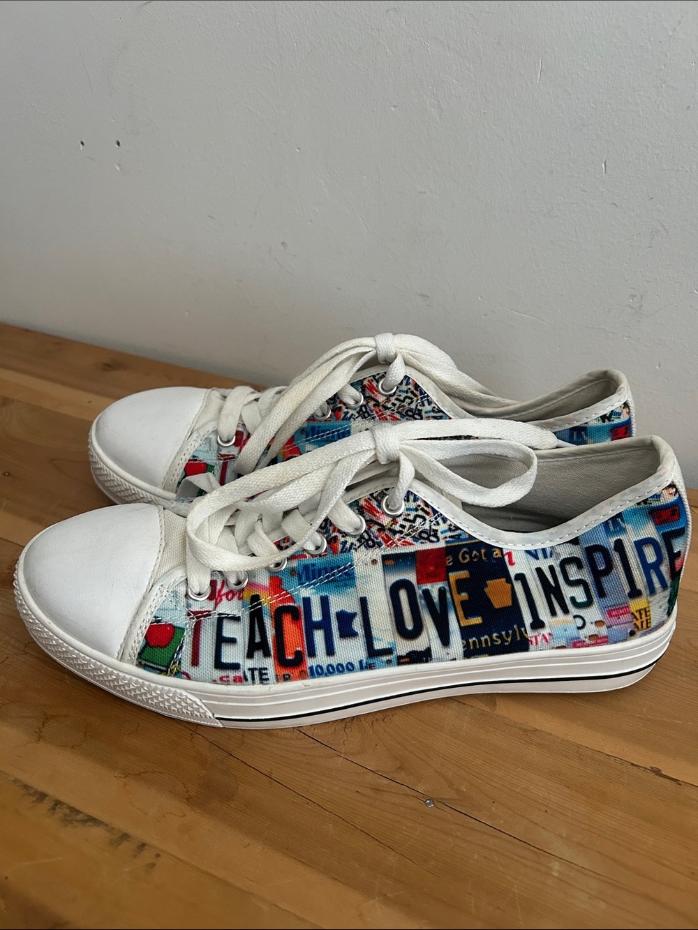 White with Colorful “Teach Love Inspire” Teacher Graphic  Low-Top Sneakers